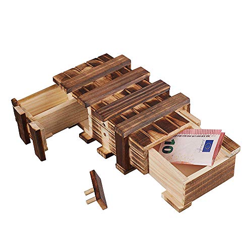 Amasawa Caja De Regalo De Madera, Caja Mágica, 2 Compartimentos, Regalo Creativo para Cupones, Joyas y Dinero.