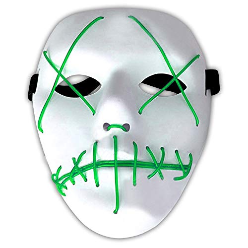 Amasawa LED Máscaras Adultos Cosplay Sin Batería con 4 Modos para Halloween la Fiesta de Disfraces la Navidad (Verde)