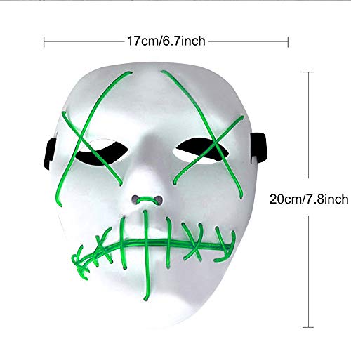 Amasawa LED Máscaras Adultos Cosplay Sin Batería con 4 Modos para Halloween la Fiesta de Disfraces la Navidad (Verde)