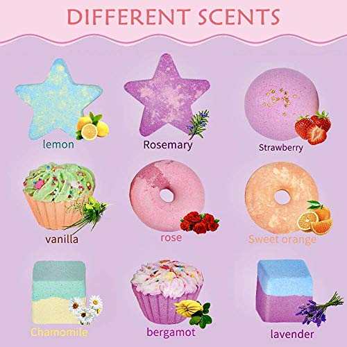 AMAYGA Bombas de Baño-Set de 9 Bolas de Baño Efervescentes,Sal de Baño con Aceites Esenciales Naturales,Spa Relajante Hidtatante,Regalos de novias,madres