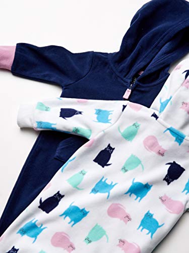 Amazon Essentials 2-Pack Microfleece Hooded Coverall Fashion-Hoodies, Gato, 12 Meses