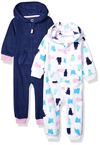 Amazon Essentials 2-Pack Microfleece Hooded Coverall Fashion-Hoodies, Gato, 12 Meses