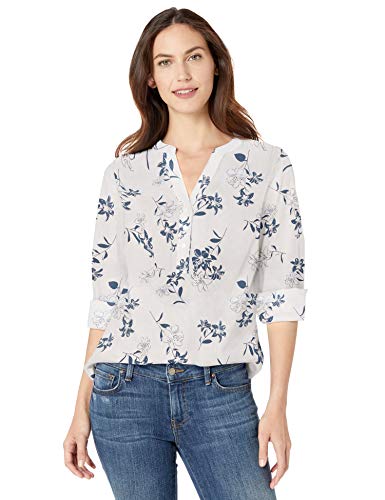 Amazon Essentials - Camisa de manga larga de algodón para mujer, Tropical Indigo, US S (EU S - M)