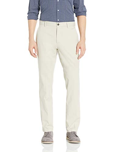 Amazon Essentials – Pantalón chino sin pinzas en la parte delantera, resistente a las arrugas, de corte recto para hombre, Beige (Stone), 32W x 30L