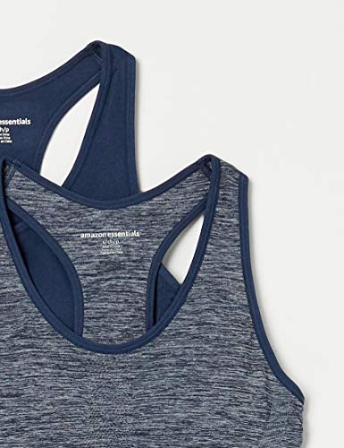 Amazon Essentials Sujetadores Deportivos sin Costuras (2 Unidades) Sports-Bras, Azul Marino/Azul Marino Spacedye, US L (EU L - XL), Pack de 2