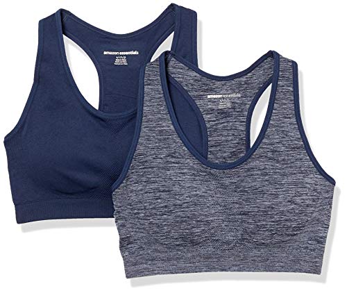 Amazon Essentials Sujetadores Deportivos sin Costuras (2 Unidades) Sports-Bras, Azul Marino/Azul Marino Spacedye, US L (EU L - XL), Pack de 2
