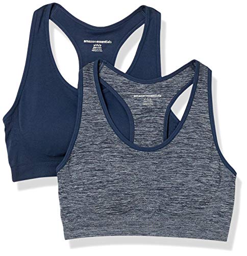 Amazon Essentials Sujetadores Deportivos sin Costuras (2 Unidades) Sports-Bras, Azul Marino/Azul Marino Spacedye, US L (EU L - XL), Pack de 2