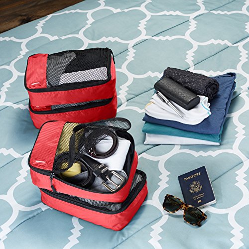 AmazonBasics - Bolsas de equipaje pequeñas (4 unidades), Rojo