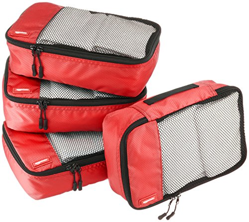 AmazonBasics - Bolsas de equipaje pequeñas (4 unidades), Rojo