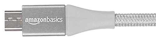 AmazonBasics – Cable USB 2.0 A a micro USB B con trenzado doble | 0,9 m, Plateado