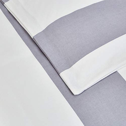 AmazonBasics - Juego de cama de franela con funda nórdica - 230 x 220 cm/50 x 80 cm x 2, Rayas grises