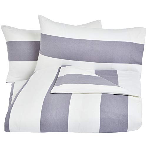 AmazonBasics - Juego de cama de franela con funda nórdica - 230 x 220 cm/50 x 80 cm x 2, Rayas grises