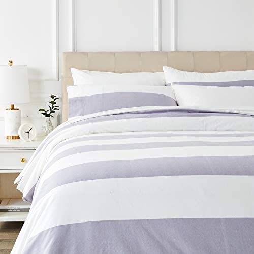 AmazonBasics - Juego de cama de franela con funda nórdica - 230 x 220 cm/50 x 80 cm x 2, Rayas grises