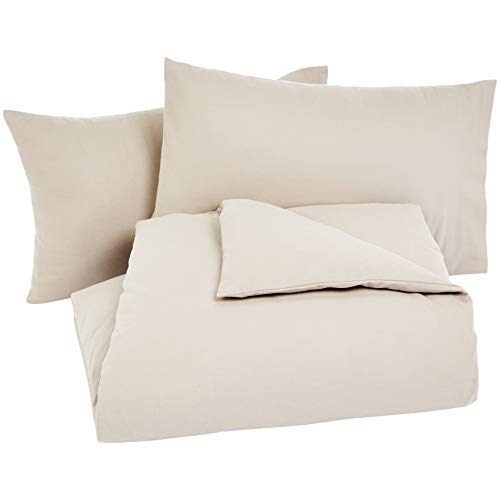 AmazonBasics - Juego de cama de franela con funda nórdica - 230 x 220 cm/50 x 80 cm x 2, Topo