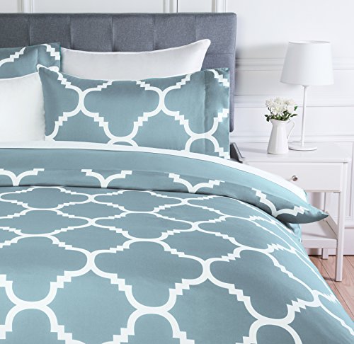 AmazonBasics - Juego de funda nórdica de microfibra ligera de microfibra, 135 x 200 cm, Azul celosía (Dusty Blue Trellis)