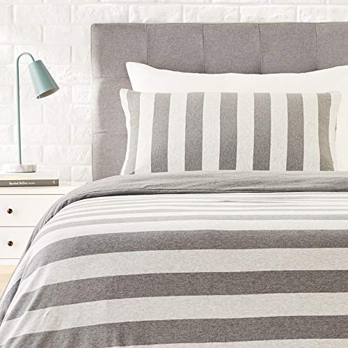 AmazonBasics - Juego de funda nórdica para edredón, diseño de rayas anchas, 135 x 200 cm / 50 x 80 cm, Gris