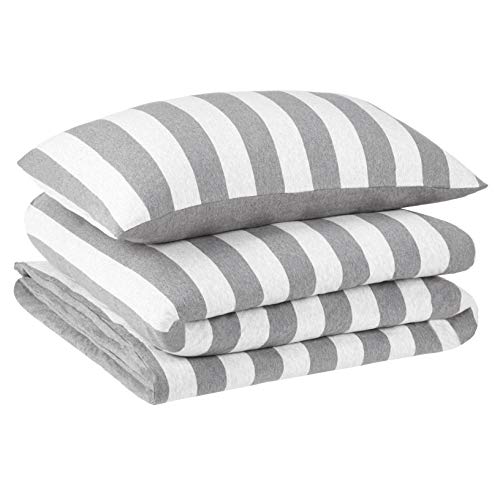 AmazonBasics - Juego de funda nórdica para edredón, diseño de rayas anchas, 135 x 200 cm / 50 x 80 cm, Gris