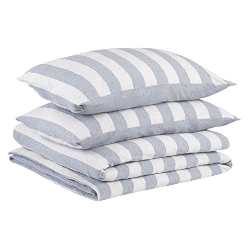 AmazonBasics - Juego de funda nórdica para edredón, diseño de rayas anchas, 220 x 250 cm / 50 x 80 cm, Azul Claro