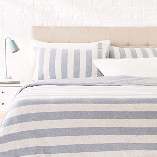 AmazonBasics - Juego de funda nórdica para edredón, diseño de rayas anchas, 220 x 250 cm / 50 x 80 cm, Azul Claro