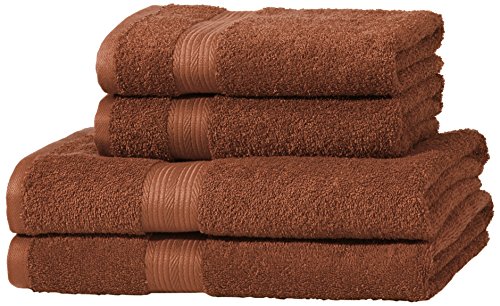 AmazonBasics - Juego de toallas (colores resistentes, 2 toallas de baño y 2 toallas de manos), color marrón