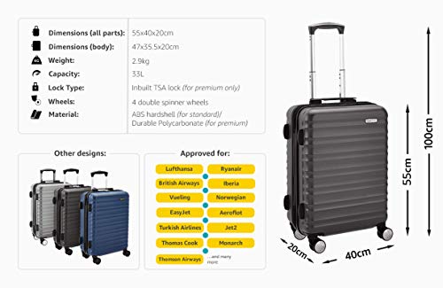 AmazonBasics - Maleta rígida de alta calidad, con ruedas y cerradura TSA incorporada, 55 cm, negro, apto para la mayoría de las aerolíneas de bajo coste