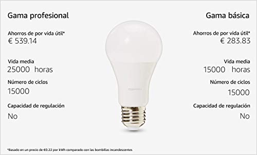 AmazonBasics Professional - Bombilla de tipo Edison LED, casquillo E27, equivalente a 100 W, blanco frío - juego de 6