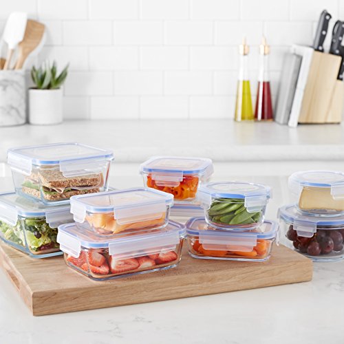 AmazonBasics - Recipientes de cristal para alimentos, con cierre 20 piezas (10 envases + 10 tapas), sin BPA