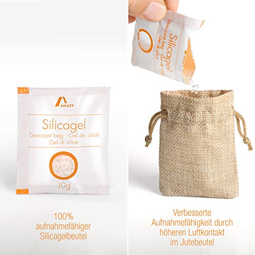 Amazy Paquetes de Gel de Silice – Bolsas absorbentes de Humedad, desecantes y Reutilizables – 10 x 10 g