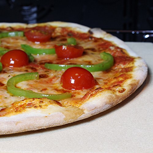 Amazy Piedra para pizza (38 x 30 x 1,5 cm) + Pala de Bambú + Papel Horno Reutilizable + Instrucciones - Dele a su pizza el original sabor italiano al horno de leña.