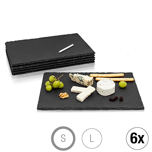 Amazy Platos de Pizarra Negra (6 Piezas.) con Tiza para Escribir - Pizarra Plato Aperitivo Que Ofrece un diseño Servir Comida (30 x 20 cm)