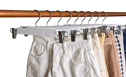 Amber Home 10 Unidades 36cm Perchas de Madera Blancas para Pantalones Faldas Calcetines y Ropa Interior con Pinzas