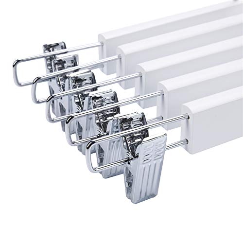 Amber Home 10 Unidades 36cm Perchas de Madera Blancas para Pantalones Faldas Calcetines y Ropa Interior con Pinzas