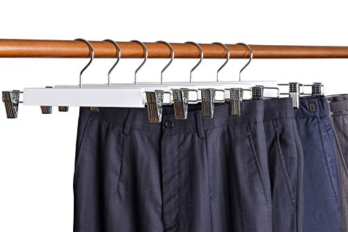 Amber Home 10 Unidades 36cm Perchas de Madera Blancas para Pantalones Faldas Calcetines y Ropa Interior con Pinzas