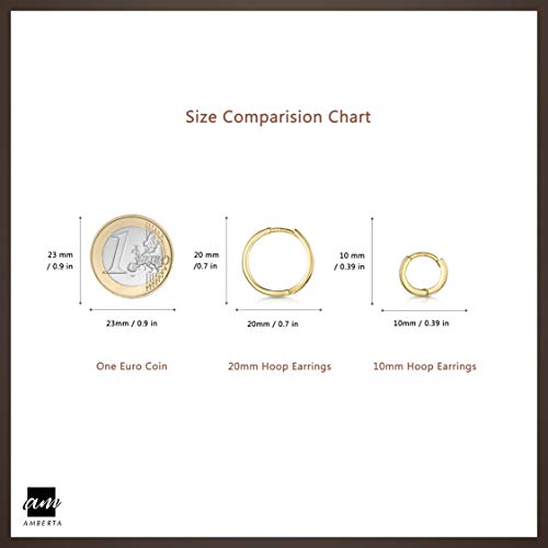 Amberta® 925 Plata De Ley Pendiente De Aro Fino Con Cierre De Bisagra – Placcato Oro 18K – Pendientes De Aro Tipo Criolla – Diámetro: 20mm