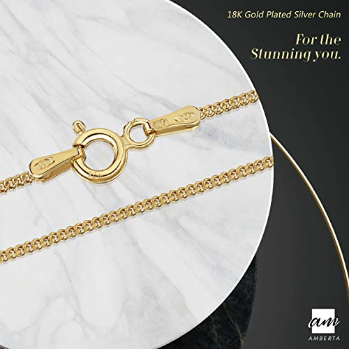 Amberta® Joyería - Collar - Fina Plata De Ley 925-18K Chapado en Oro - Cadena de Frenar - 1.3 mm - 40 45 50 55 60 70 cm (70cm)