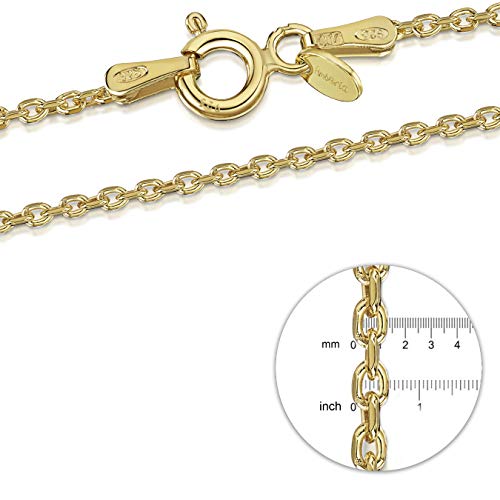 Amberta® Joyería - Collar - Fina Plata De Ley 925-18K Chapado en Oro - Diamante Corte - Cadena de Belcher - 1.3 mm - 40 45 50 55 60 70 cm (50cm)