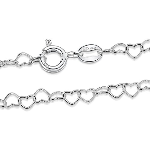 Amberta® Joyería - Pulsera - Fina Plata De Ley 925 - Cadena de Corazón - 3 mm - 19 20 cm (20cm)