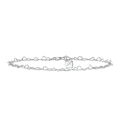 Amberta® Joyería - Pulsera - Fina Plata De Ley 925 - Cadena de Corazón - 3 mm - 19 20 cm (20cm)