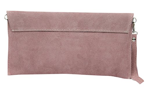 AmbraModa bolsa de embragues, envelope clutch, carteras de mano de ante genuino para mujer WL801 (Rosa Oscuro)