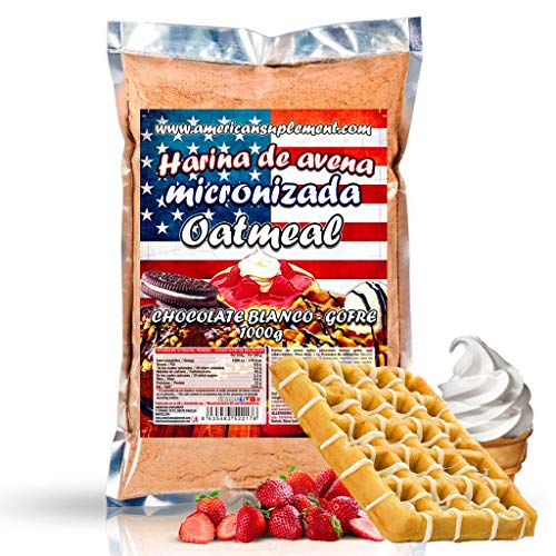 American Suplement - 1000 gr - Harina de Avena Integral, ideal para tortitas, batidos, bizcochos y magdalenas (CHOCO BLANCO CON GOFRE)