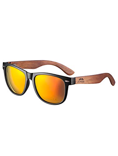 AMEXI Gafas de Sol Polarizadas Hombre y Mujere, UV400 Protection, Gafas Ligeras con Patillas de Madera (Naranja)