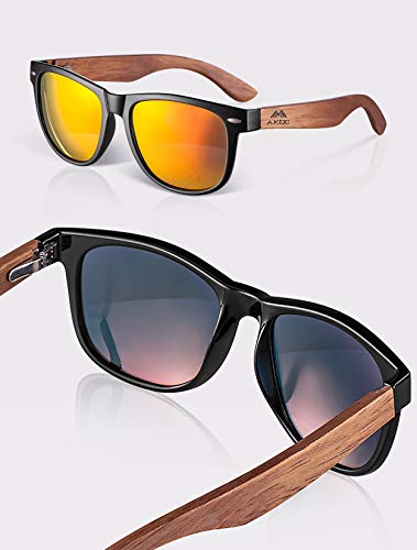 AMEXI Gafas de Sol Polarizadas Hombre y Mujere, UV400 Protection, Gafas Ligeras con Patillas de Madera (Naranja)