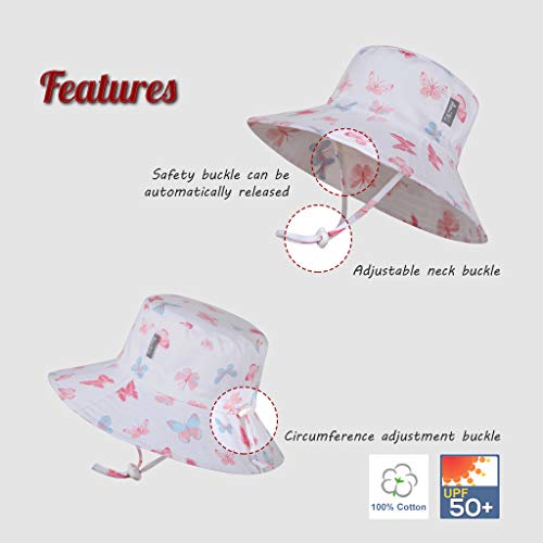 Ami & Li tots Niña Sombrero de Sol Bob Ajustable para Bebé Niña Niño Infantil Niños Pequeños Sombrero Protección Solar UPF 50 Unisexo-M:Mariposas Pastel