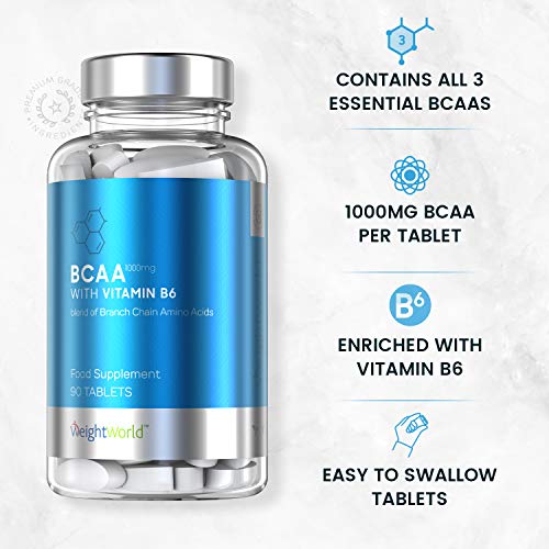 Aminoácidos BCAA Cápsulas Dosis 1000mg por Cápsula | Suplemento Deportivo de Proteinas Crecimiento Muscular, Aumenta Testosterona, Con Leucina, Isoleucina, Valina y Vitamina B6, 90 Cápsulas