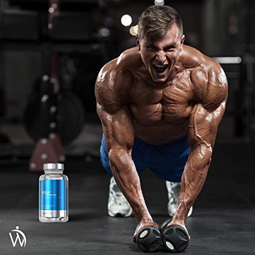 Aminoácidos BCAA Cápsulas Dosis 1000mg por Cápsula | Suplemento Deportivo de Proteinas Crecimiento Muscular, Aumenta Testosterona, Con Leucina, Isoleucina, Valina y Vitamina B6, 90 Cápsulas