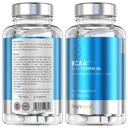 Aminoácidos BCAA Cápsulas Dosis 1000mg por Cápsula | Suplemento Deportivo de Proteinas Crecimiento Muscular, Aumenta Testosterona, Con Leucina, Isoleucina, Valina y Vitamina B6, 90 Cápsulas