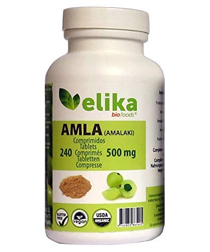 AMLA orgánica/ bio-240 comprimidos 500 mg a base de polvo- fortalecimiento del pelo y piel. Contiene vitamina C, minerales y antioxidantes. Fácil ingestión.