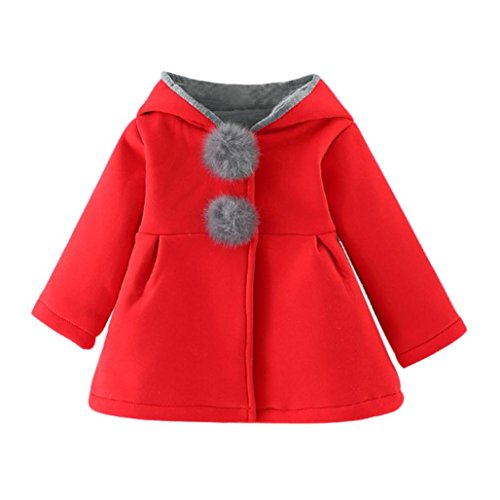 Amlaiworld Abrigos Bebé, Bebés niñas otoño Invierno Abrigo Chaqueta Gruesa Ropa Caliente 0-4 Años (Tamaño:3-4 Años, Rojo)