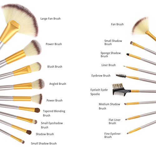 Ammiy - Juego de 18 brochas de maquillaje con mango de madera sintética de alta calidad para base de maquillaje Kabuki (bolsa blanca, se entrega en 3 – 5 días laborables)