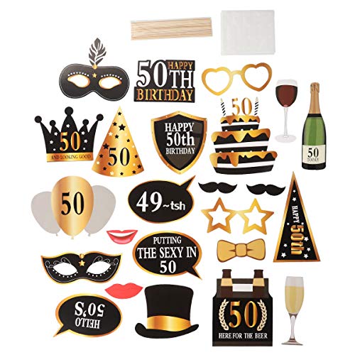 Amosfun 24 Piezas 50 cumpleaños Bricolaje años Divertidos decoración del Favor máscaras Sombrero Gafas para niños Mujeres Hombre